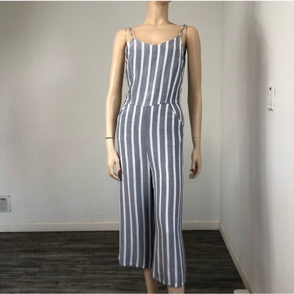BELLE VERÉ sleeveless V-neck jumpsuit relax fit/stripe print minimalist - Picture 4 of 16